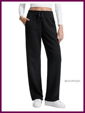 Fleece Lined Straight Leg Sweatpants High Rise Drawstring Lounge Pants